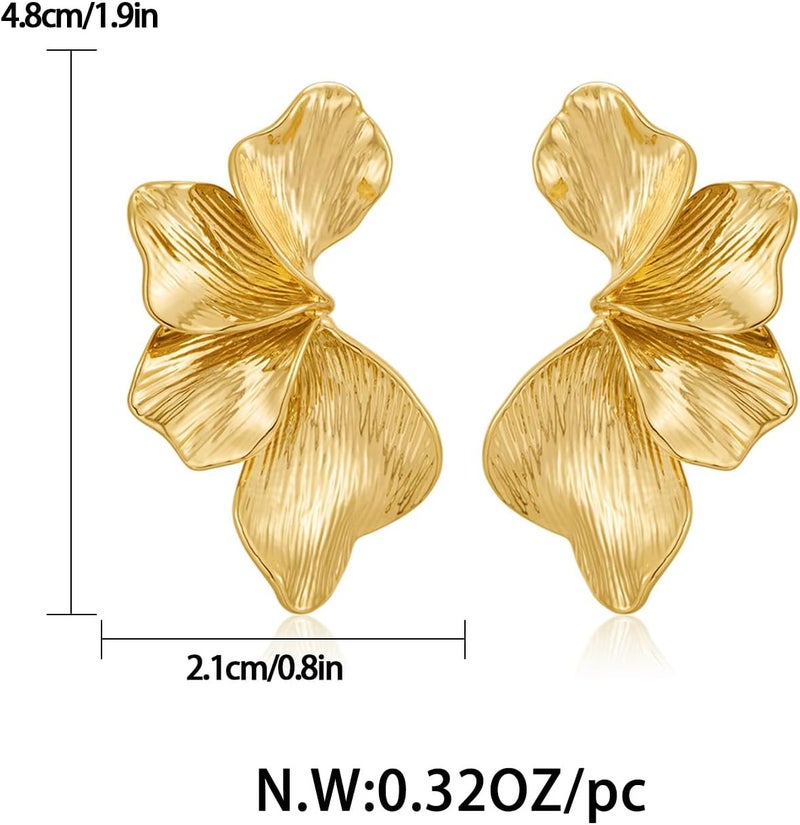 FAUTHENTICUTE Chunky Gold Statement Earrings For Women Gold Plated Sectored Flower Leaf Shell Angel Wing Earrings Large Stud Earrings Hypoallergenic Earrings - Image 5
